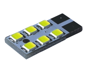 (LED 118) T10 Pingao 1 lado, Sem Polaridade, 6x2835 SMD, BRANCA, 12V