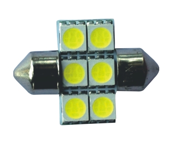 (LED 119) TORPEDO 6 LEDs SMD 5050 - 28mm BRANCO 12V