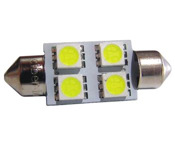 (LED 137) TORPEDO 4 x Leds 5050 T11X36mm, Branca, 24V